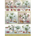 Decoupage 50x70 Vasi con fiori bianchi e pasticcini