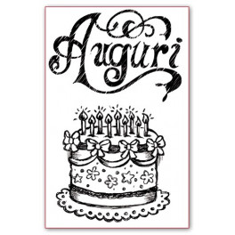 Timbro acrilico cm. 7x11 Auguri con torta